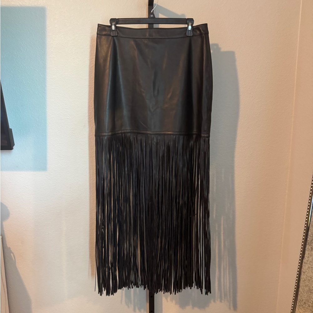 Idyllwind Black Leather Maxi Skirt with Fringe